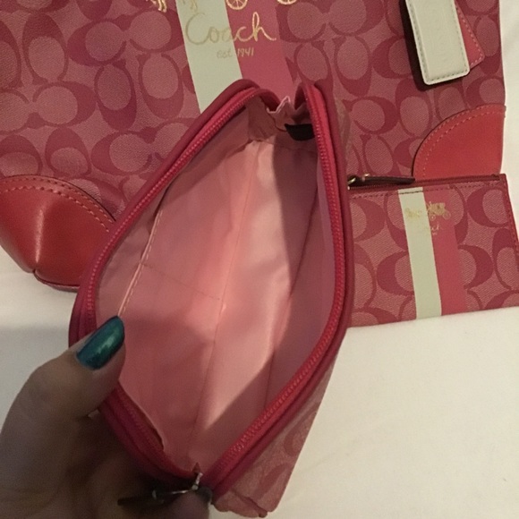 Coach heritage stripe set - purse, makeup bag and mini skinny - Picture 2 of 10